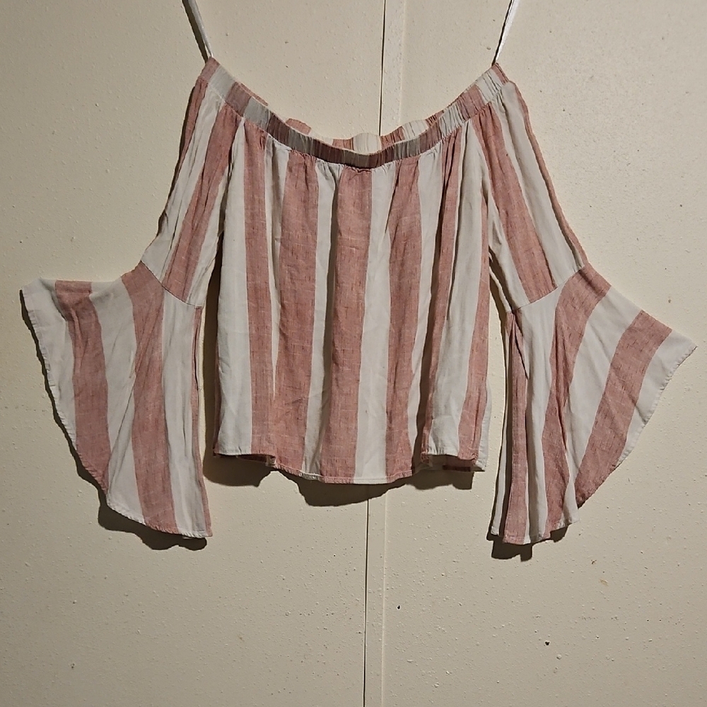Shyanne Faded Red and Ivory Striped Bell Sleeve Top